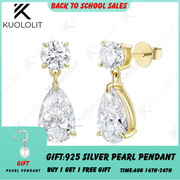 Kuololit 3CTW Lab Grown Diamonds Stub Earrings for Women Solid 18K 14K 10K 585 Yellow Gold Pear Clip Earring for Christmas Gift