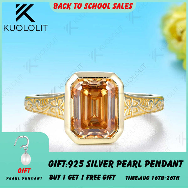 Kuololit 3CT Champagne Moissanite Ring for Women Solid 14K 10K 585 Yellow Gold Engagement Ring for Christmas Party Anniversary