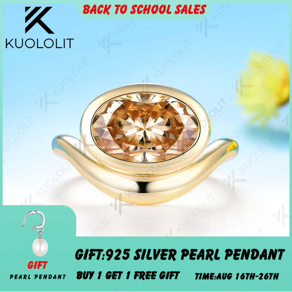 Kuololit 4.5CT Oval Champagne Moissanite Custom Ring for Women Solid 14K 10K 585 Yellow Gold Engagement Ring for Christmas Gifts