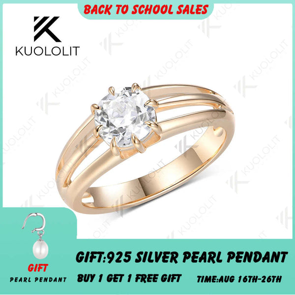 Kuololit IGI 1CT Cushion Cut Lab Grown Diamonds Engagement Ring for Women Solid 14K 10K Yellow Gold Ring for Anniversary Christmas Gifts