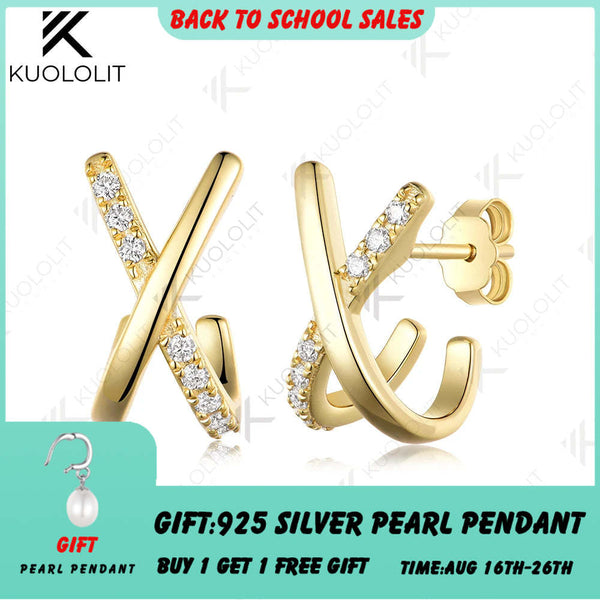 Kuololit 0.28CTW Lab Grown Diamonds Cross Stud Earrings Solid 14K 10K 585 Yellow Gold X Earrings for Christmas Gift Party Luxury