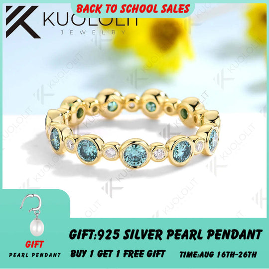 Kuololit 1,3 Karat Cyan-Weißer Moissanit-Ring für Damen, massives 14K/10K/585 Gelbgold, Eternity-Ring, perfekt als Weihnachtsgeschenk oder Partygeschenk. 