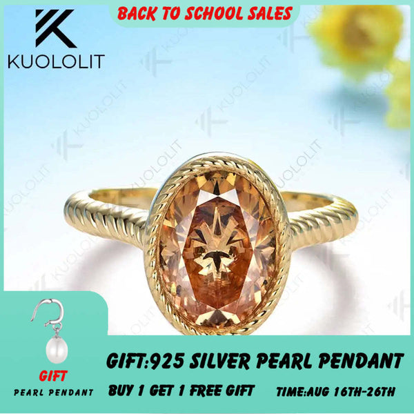 Kuololit 3,5 Karat Champagner-Moissanit-Ring für Damen, massiver 10K/14K Gelbgold-Ring mit Lünettenfassung, ovales Design, ideal als Verlobungs- oder Weihnachtsgeschenk 