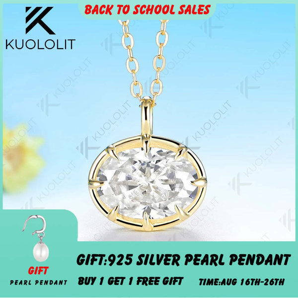 Kuololit 5CT Oval Cut Moissanite Custom Necklace for Women Solid 585 14K 10K Yellow Gold Necklace for Christmas Gifts Engagement