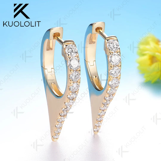 Kuololit 0.53CTW Moissanite Hoop Earrings for Women 14K 10K Solid Gold Yellow Gold Clip Earring for Party Christmas Classic Gift