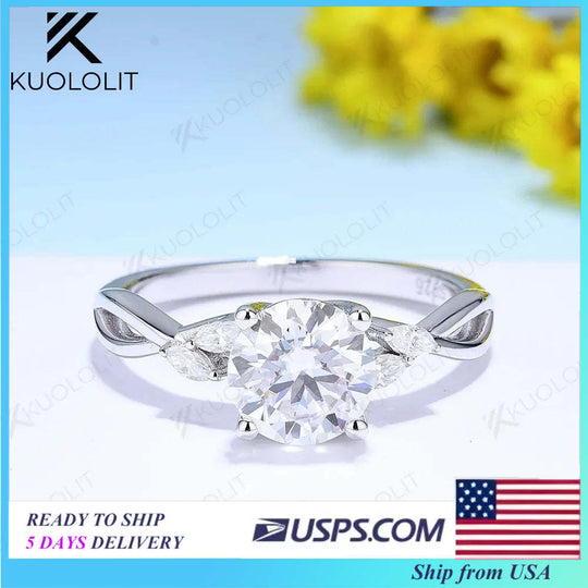 Kuololit 1.2CT Moissanite Rings for Women 925 Sliver Sterling White Gold Marquise Round Cut for Anniversary Wedding Engagement