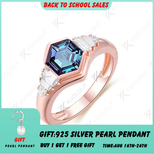 Kuololit Verlobungsring mit 1,5 Karat im Labor gezüchtetem Alexandrit und Moissanit für Damen, massiver Ring aus 18K, 14K, 10K oder 585 Roségold – das perfekte Weihnachtsgeschenk 