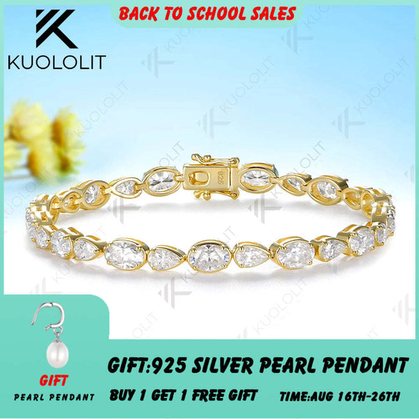 Kuololit 10.5CTW Moissniate Pear Oval Custom Bracelet for Women Men 14K 10K 585 Yellow Gold for Christmas Jewelry Gifts Party