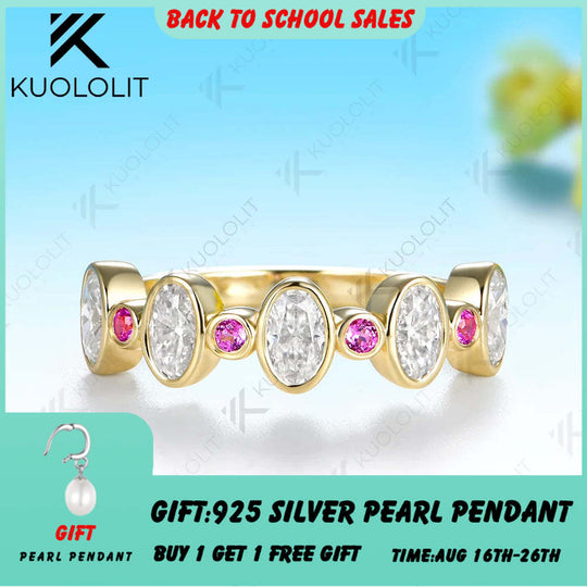 Kuololit Lab Grown Pink Sapphire Moissanite Custom Ring for Women Solid 14K 10K 585 Yellow Gold for Christmas Gift Engagement