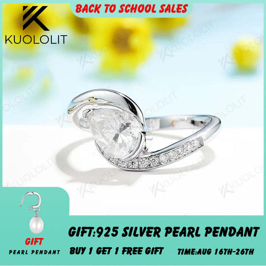 Kuololit Moissanit-Ring für Damen, 1,25 Karat, massives 18K, 14K, 10K, 585 Weißgold, Birnenform, Verlobungsring, Weihnachtsgeschenk, Jahrestagsgeschenk 