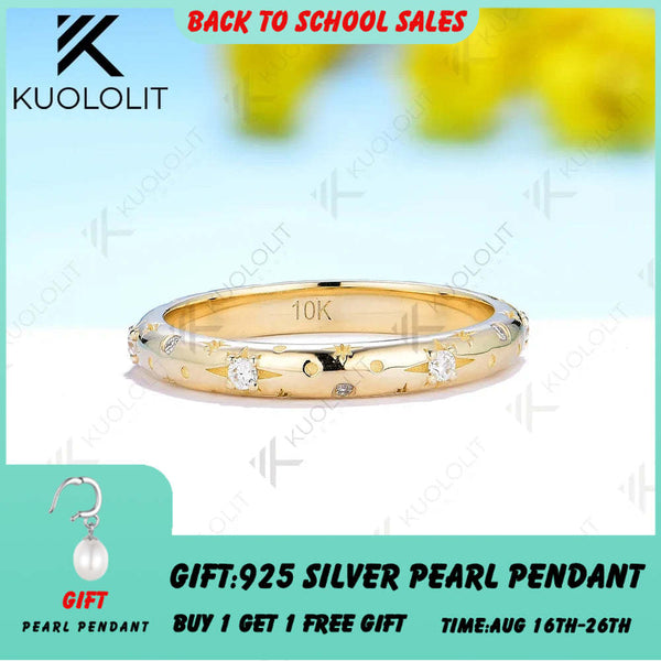 Kuololit Starburst Moissanit-Ringe für Damen und Herren aus massivem 18K, 14K und 10K Gelbgold – ideal als Geschenk zum Jahrestag oder zur Verlobung