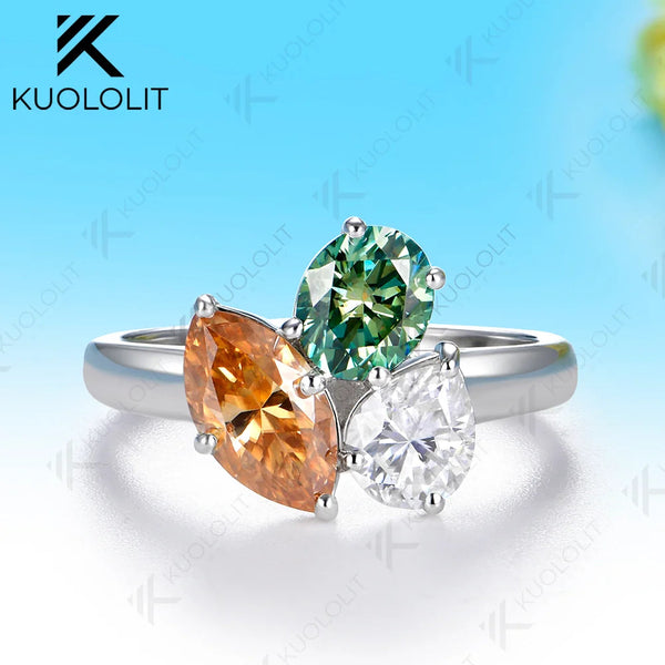 Kuololit 2.4CTW Champagne Cyan Moissanite Custom Ring for Women Men Solid 14K 10K Yellow Gold for Christmas Anniversary Gifts