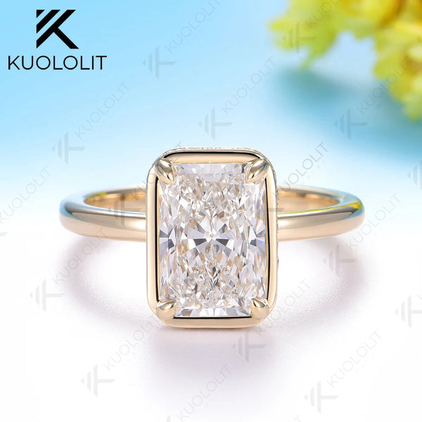 Kuololit 3.5CT Radiant Cut Moissanite Ring for Women Solid 14K 10K 585 Yellow Gold for Engagement Wedding Christmas Gifts Party
