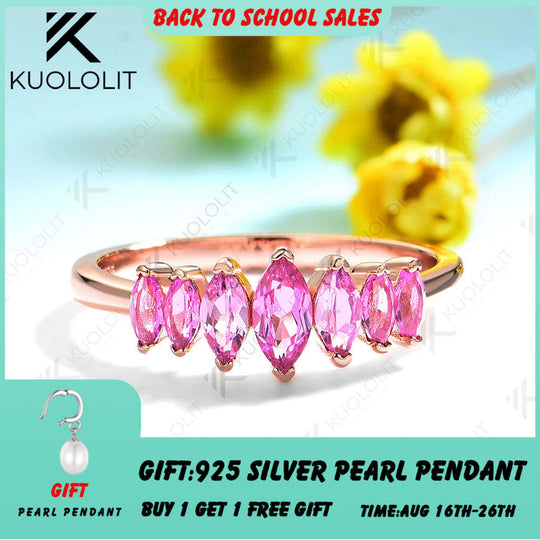 Kuololit 1.2CTW Lab Grown Pink Sapphire Marquise Ring for Women Men Solid 14K 10K Rose Gold Band for Wedding Christmas Party