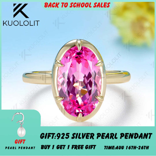 Kuololit 5.5CT Lab Grown Pink Sapphire Custom Ring for Women Solid 14K 10K  Yellow Gold Pear for Anniversary Christmas Gift