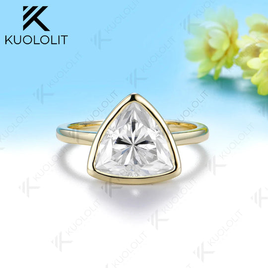 Kuololit 4CT Trillyon Moissanite Custom Ring for Women Men Solid 14K 10K 585 Yellow Gold Engagement Ring for Christmas Gifts