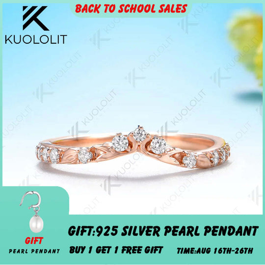 Kuololit 0.2CTW Moissanite Custom Band Ring for Women Solid 14K 10K 585 Yellow Gold Match Engagement Wedding Band for Christmas