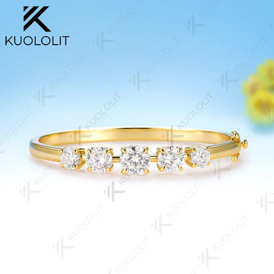 Kuololit 6CTW Round Moissanite Custom Bangle for Women Solid 10K  Yellow Gold  Round Bracelet for Engagement Bangle Christmas