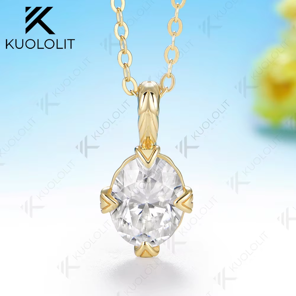 Kuololit 2CT Lab Pink Sapphire or Moissanite Set Necklace for Women Solid 14K 10K 585 Yellow Gold Necklace for Christmas Gifts Party