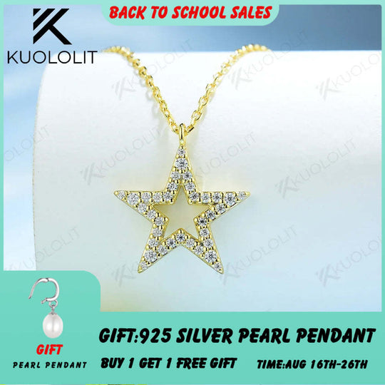 Kuololit Moissanite Necklaces for Women Solid 925 Sterling Silver Star Shaped Pendant for Wedding Engagement Party Jewelry Gift