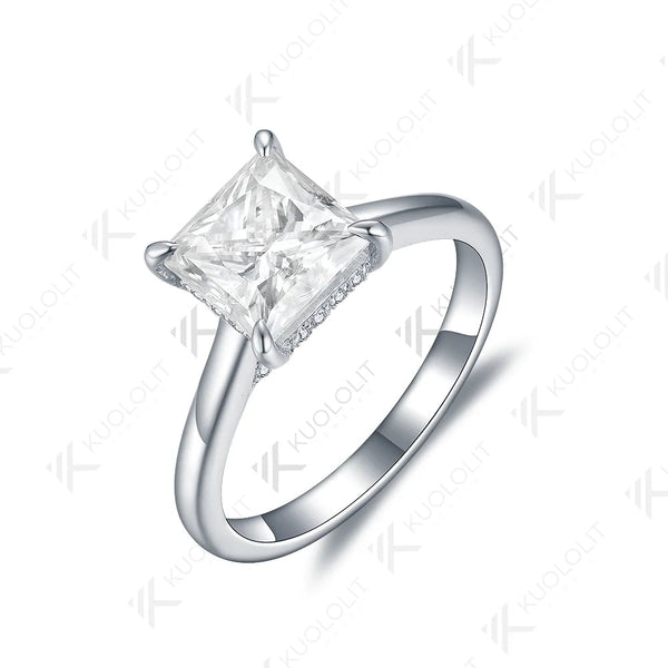 Kuololit 2ct Princess Cut Moissanite PT950 14K 10K 925 Silver White Gold Ring for Women Matching Engagement Christmas Gift Party