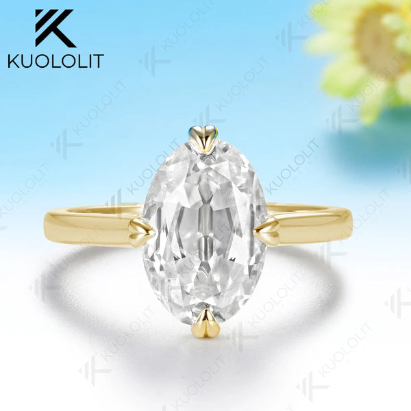Kuololit 4.5CT OMC Oval Moissanite Custom Ring for Women Solid14K 10K Yellow Gold Engagement Ring for Anniversary Christmas Gift