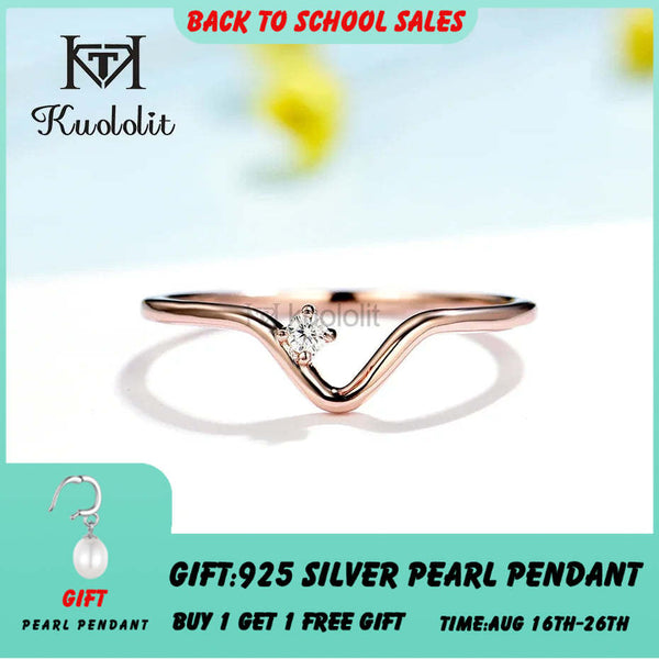 Kuololit Echter 18K/14K Roségold-Moissanit-Ring für Damen, Solitär, passender Diamant-V-Ring für Verlobung, Weihnachten, Neu 