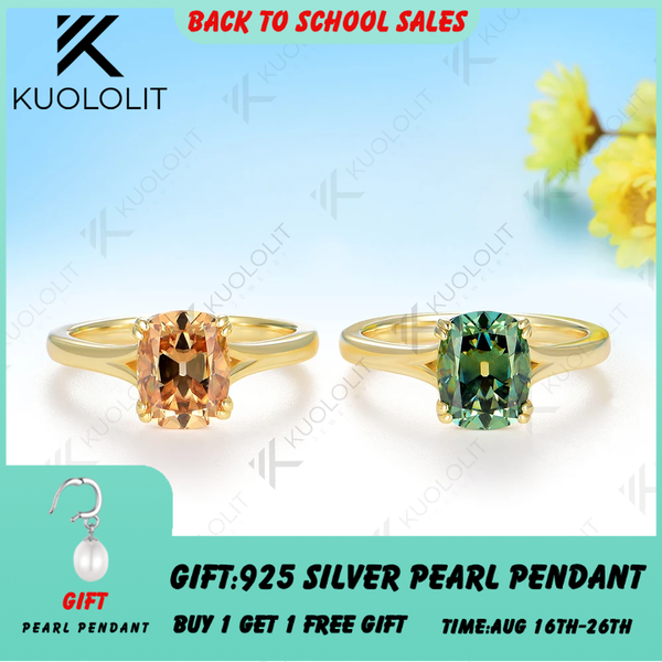 Kuololit 3CT OMC Champagne Cyan Moissanite Set Ring for Women Solid 14K 10K 585 Yellow Gold Engagement Ring for Christmas Gift Anniversary
