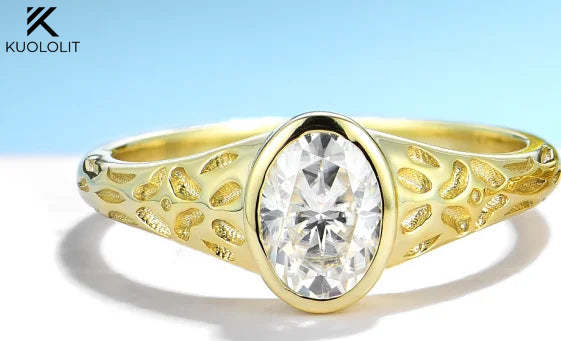 Bague Kuololit en moissanite 1 carat pour femme, sertie ovale sur monture en argent massif 14K, 10K ou or jaune 925, idéale pour fiançailles ou mariage. Style classique.