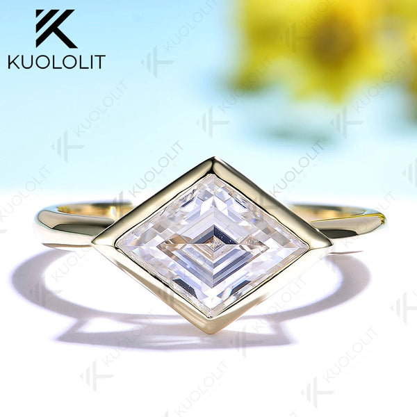 Kuololit 2.5CT Rhombus Cut Moissanite Engagement Ring for Women Solid 14K 10K Yellow Gold Ring for Anniversary Christmas Gifts Party Custom