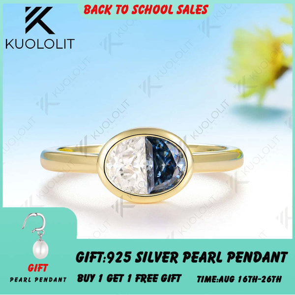 Kuololit 0.9CTW Two Half Blue Moissanite Over Ring Women Solid14K 10K 585 Yellow Gold Engagement for Christmas Gift Anniversary