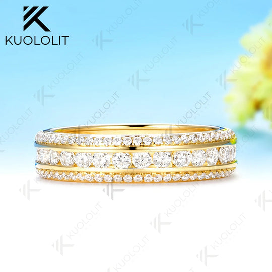 Kuololit 2CTW Moissanite Band Ring for Women Solid 14K 10K Yellow Gold Ring for Anniversary Christmas Gifts Party Custom