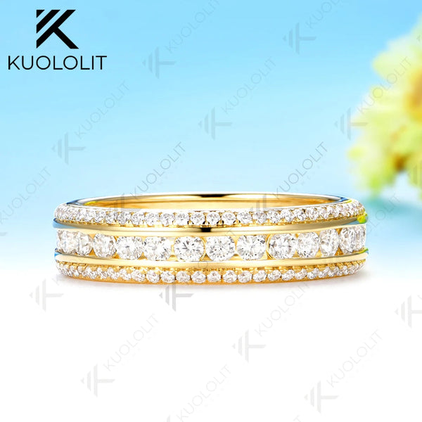 Kuololit 2CTW Moissanite Band Ring for Women Solid 14K 10K Yellow Gold Ring for Anniversary Christmas Gifts Party Custom