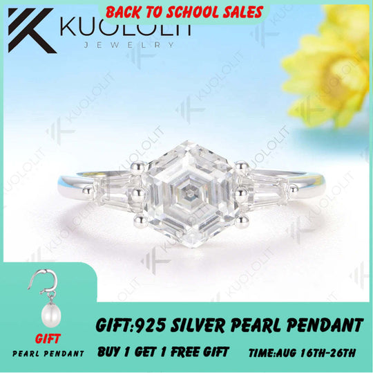Kuololit 2CT Hexagon Moissanite Ring for Women Solid 585 10K 14K White Gold for Wedding Engagement Anniversary Christmas Gifts