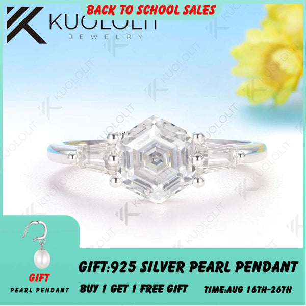 Kuololit 2CT Hexagon Moissanite Ring for Women Solid 585 10K 14K White Gold for Wedding Engagement Anniversary Christmas Gifts