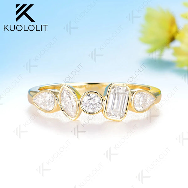 Kuololit 1.4CTW Moissanite Custom Set Ring for Women Solid 14K 10K 585 Yellow Gold Eternity Half Band for Christmas Gifts Party