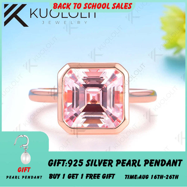 Kuololit 3,5 Karat Labor-Saphir, rosa, Asscher-Schliff, Damenring, massives 14K/10K/585 Roségold, ideal für Verlobung, Hochzeit oder Weihnachten 