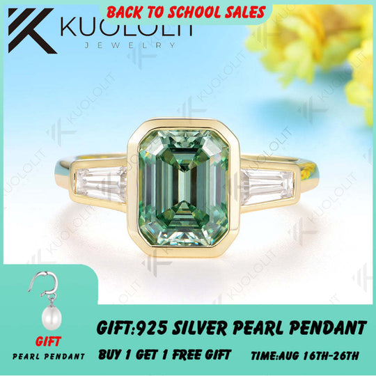 Kuololit 3CT Emerald Cut Cyan Moissanite Engagement Ring for Women Solid 14K 10K 585 Yeollw Gold Ring for Christmas Gifts Engagement