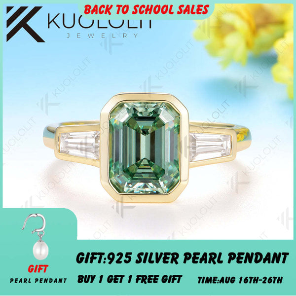 Kuololit 3CT Emerald Cut Cyan Moissanite Engagement Ring for Women Solid 14K 10K 585 Yeollw Gold Ring for Christmas Gifts Engagement
