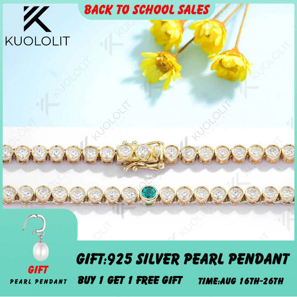 Kuololit 7 Karat Labor-Smaragd-Tennis-Halskette für Damen, massive 18K 14K 10K Gold Moissanit-Halskette, perfektes Geschenk für Partys und Weihnachten 