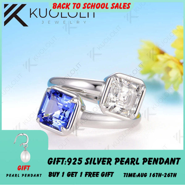 Kuololit 4CTW Moisssanite Lab Grown Sapphire for Women Solid 14K 10K 585 White Gold Asscher Cut for Engagement Wedding Christmas