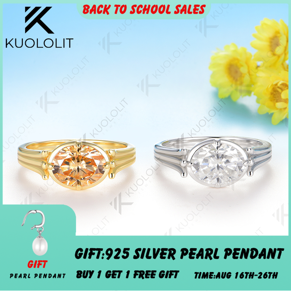 Kuololit 2CT Oval Champagne or D-Color Moissanite Engagement Ring for Women Solid 14K 10K 585 Yellow Gold Oval Cut  Ring for Christmas Gift Party