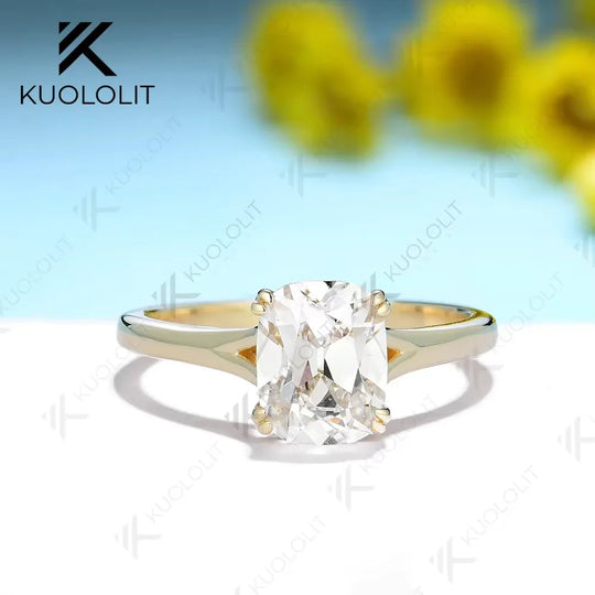 Kuololit 3CT OMC Elongated Cushion Moissanite Engagement Rings for Women PT950 Solid 14K 10K Yellow Gold for Engagement Wedding Christmas