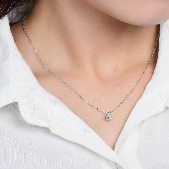 Kuololit 5.0mm Cyan Moissanite  Necklace for Women Sterling 925 Silver Pendant for Christmas Gifts Party