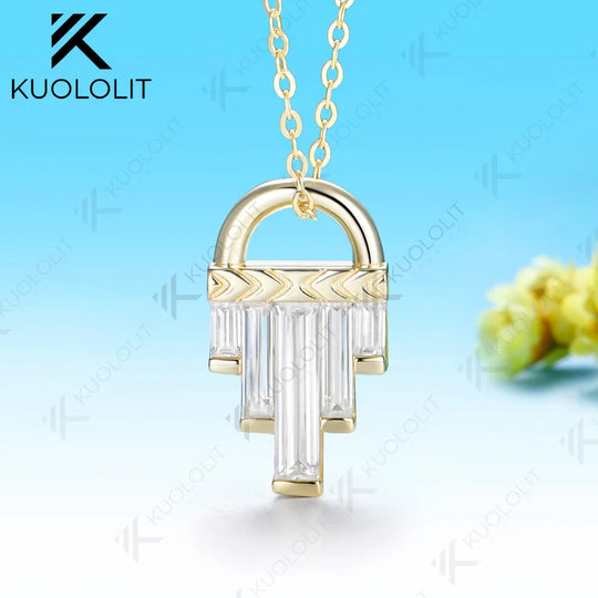 Kuololit 1.8CTW Lock Moissanite Custom Necklace for Women Solid 585 14K 10K Yellow Gold Necklace for Christmas Gifts Party