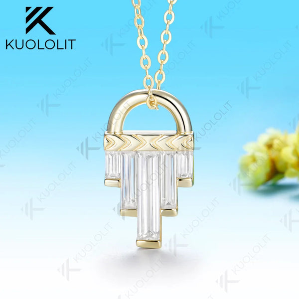 Kuololit 1.8CTW Lock Moissanite Custom Necklace for Women Solid 585 14K 10K Yellow Gold Necklace for Christmas Gifts Party