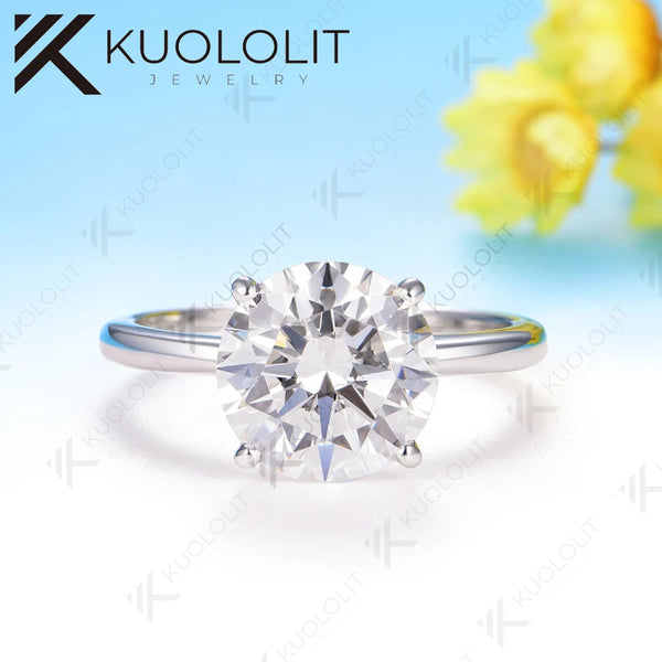 Kuololit 3CT Round Moisssanite Solitaire Ring for Women Solid 585 14K 10K Gold Ring for Anniversary Engagement Gifts Christmas Wedding