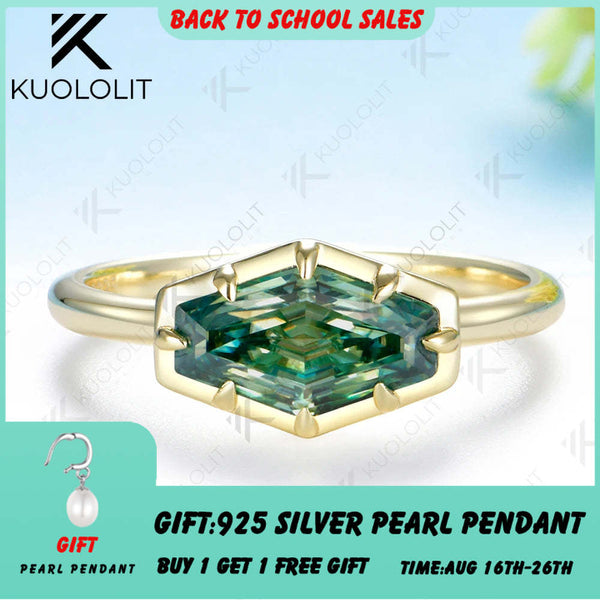 Kuololit 2CT Hexagon Cyan Moissanite Ring for Women Solid 14K 10K 585 Yellow Gold for Engagement Ring for Christmas Gifts Party