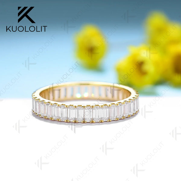 Kuololit 4CTW Smaragd-Moissanit-Ringe für Damen und Herren, massives 14K/10K/585 Silber/Gelbgold, Ehering für Jahrestag/Weihnachten 