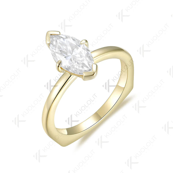 Kuololit 2CT Marquise Moissanite Engagement Ring for Women Solid 18K 14K 10K 585 White Gold European Shank Band for Christmas